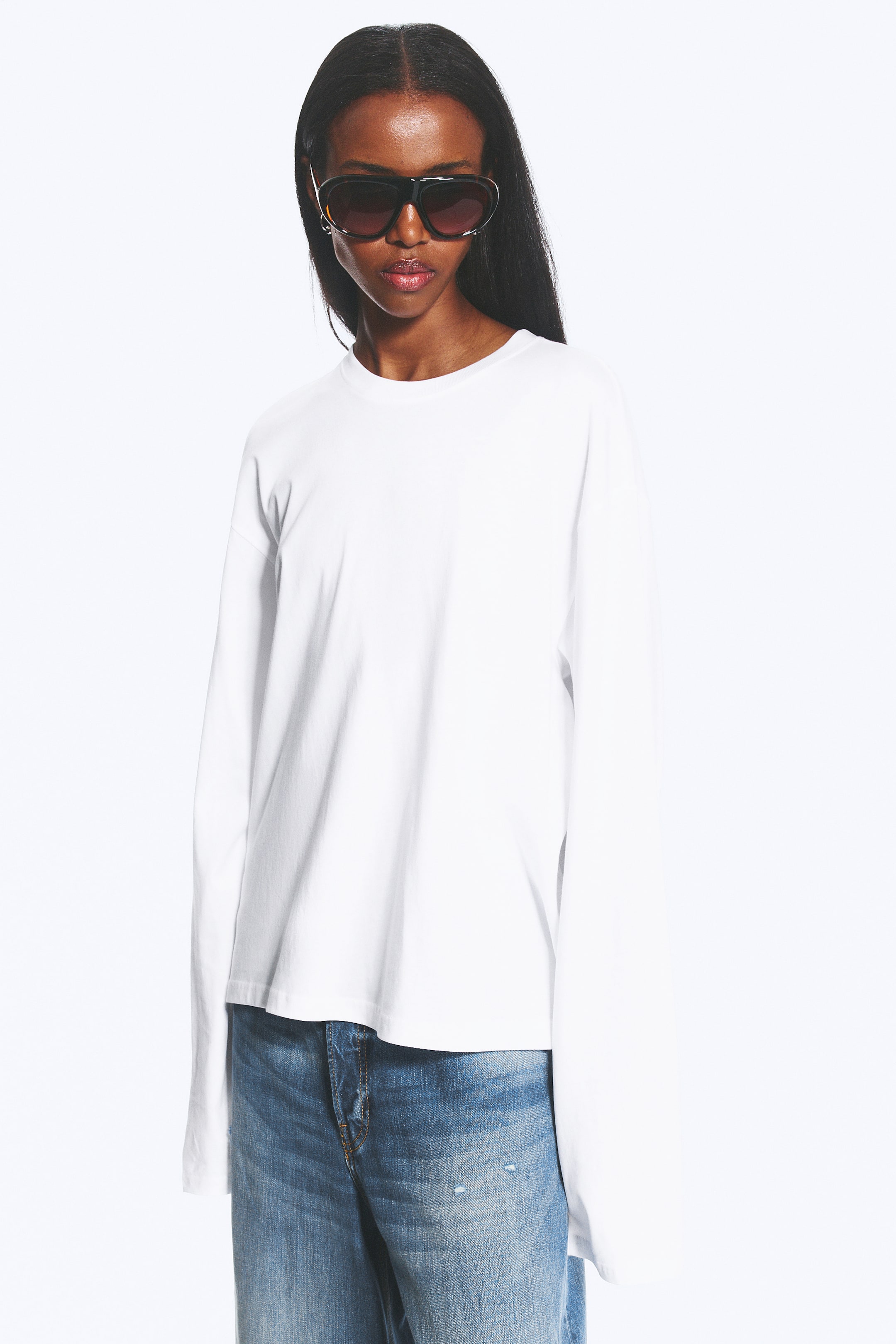 Vis større bilde: Langermet boxy t-skjorte i bomull - Hvit - Ladies | H&M NO 1