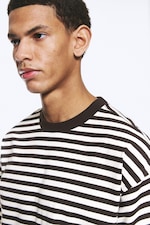 White & Dark Brown Stripes - Loose Boxy T-shirt - 1