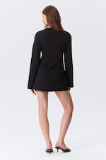 Black - Long-Sleeved Cotton Mini Dress - 6