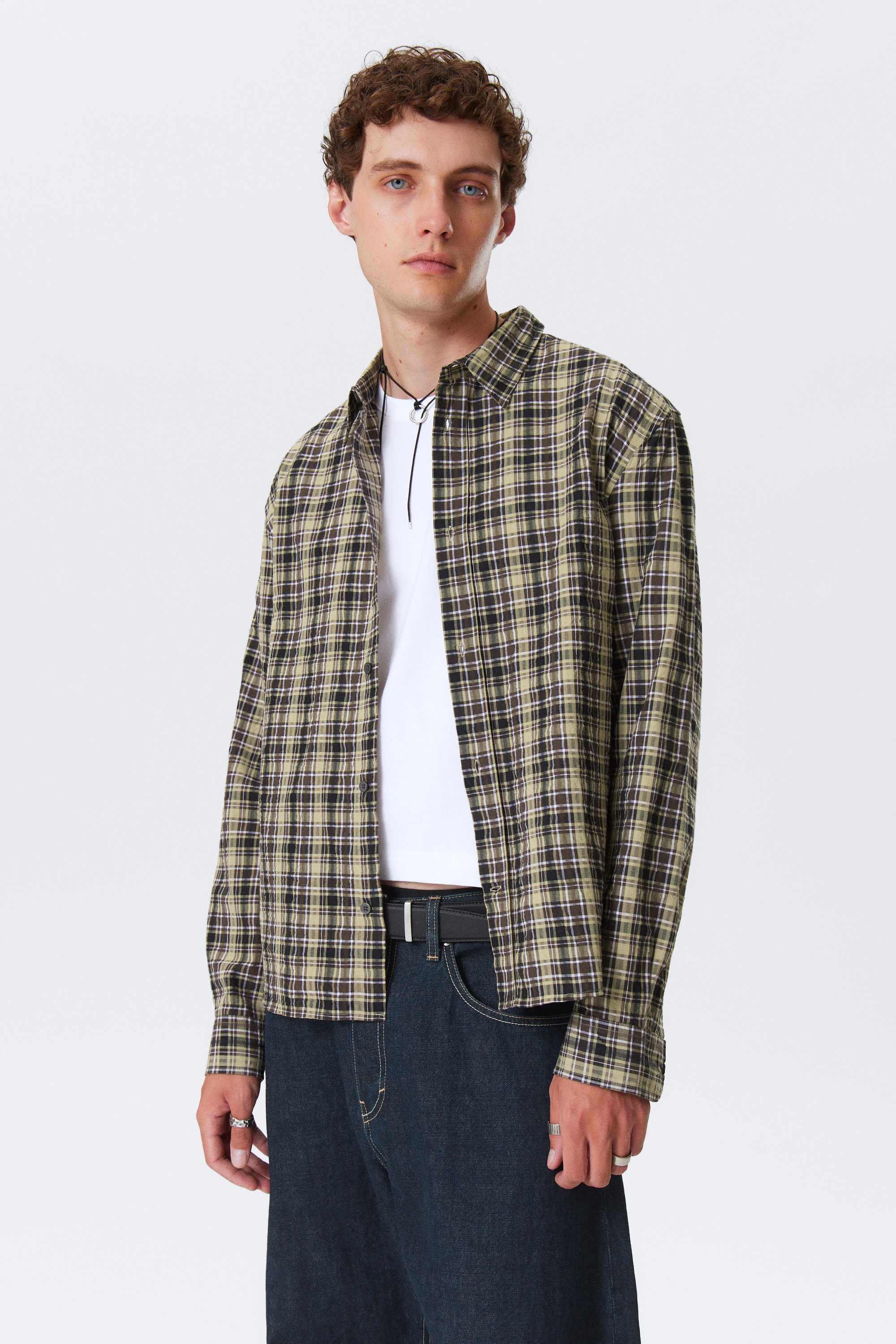 Beige kariert - Entspanntes kariertes Langarmshirt - 1