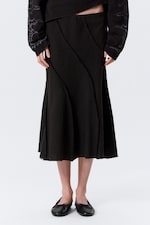 Black - Mid Rise Curved Seam Midi Skirt - 1