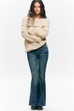 Beige clair - Pull côtelé à épaules dénudées - 1