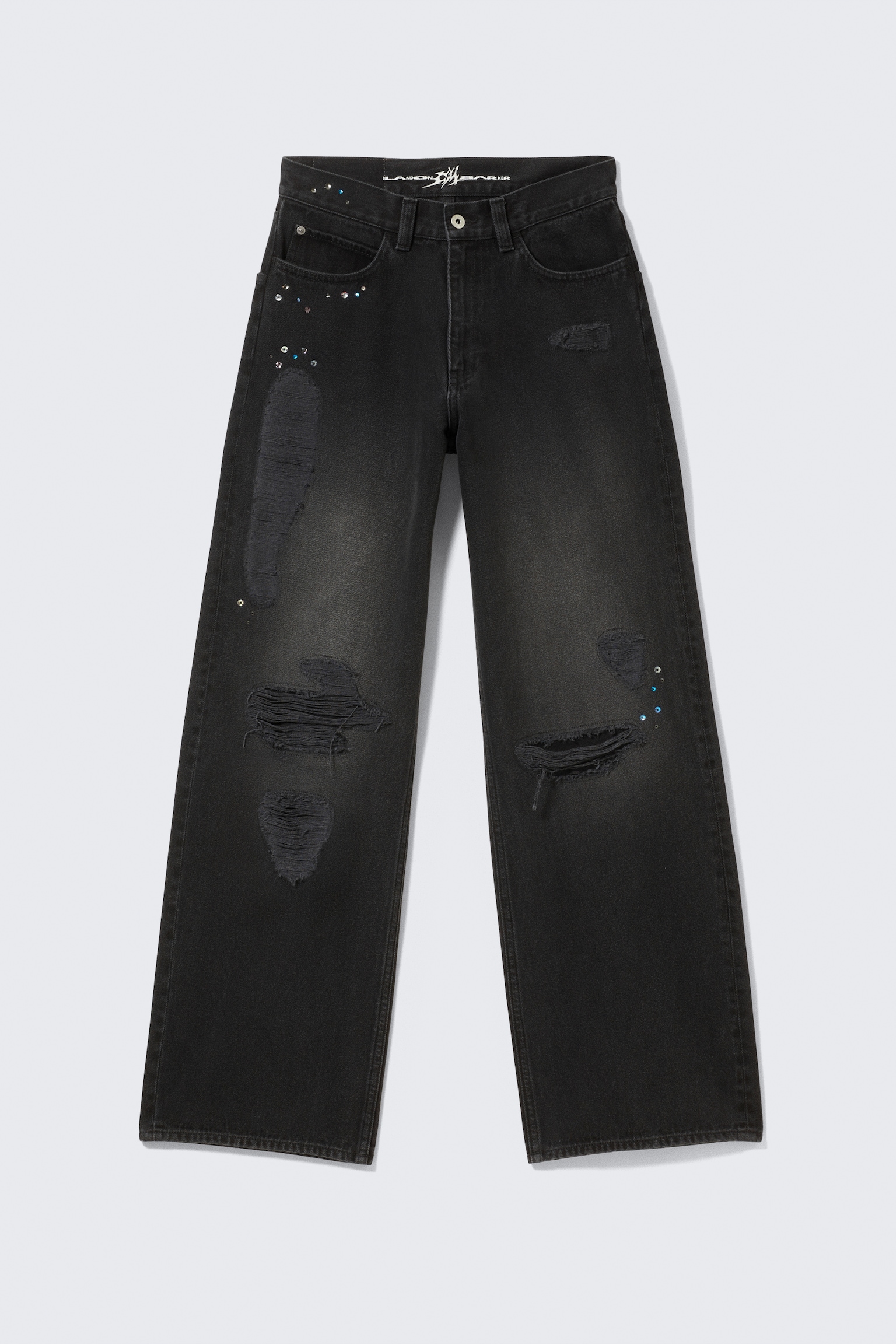 Jean unisexe cristaux noir Looser CM x LB - Noir délavé