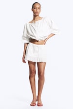White - Low-Rise Cotton Poplin Mini Skirt - 0