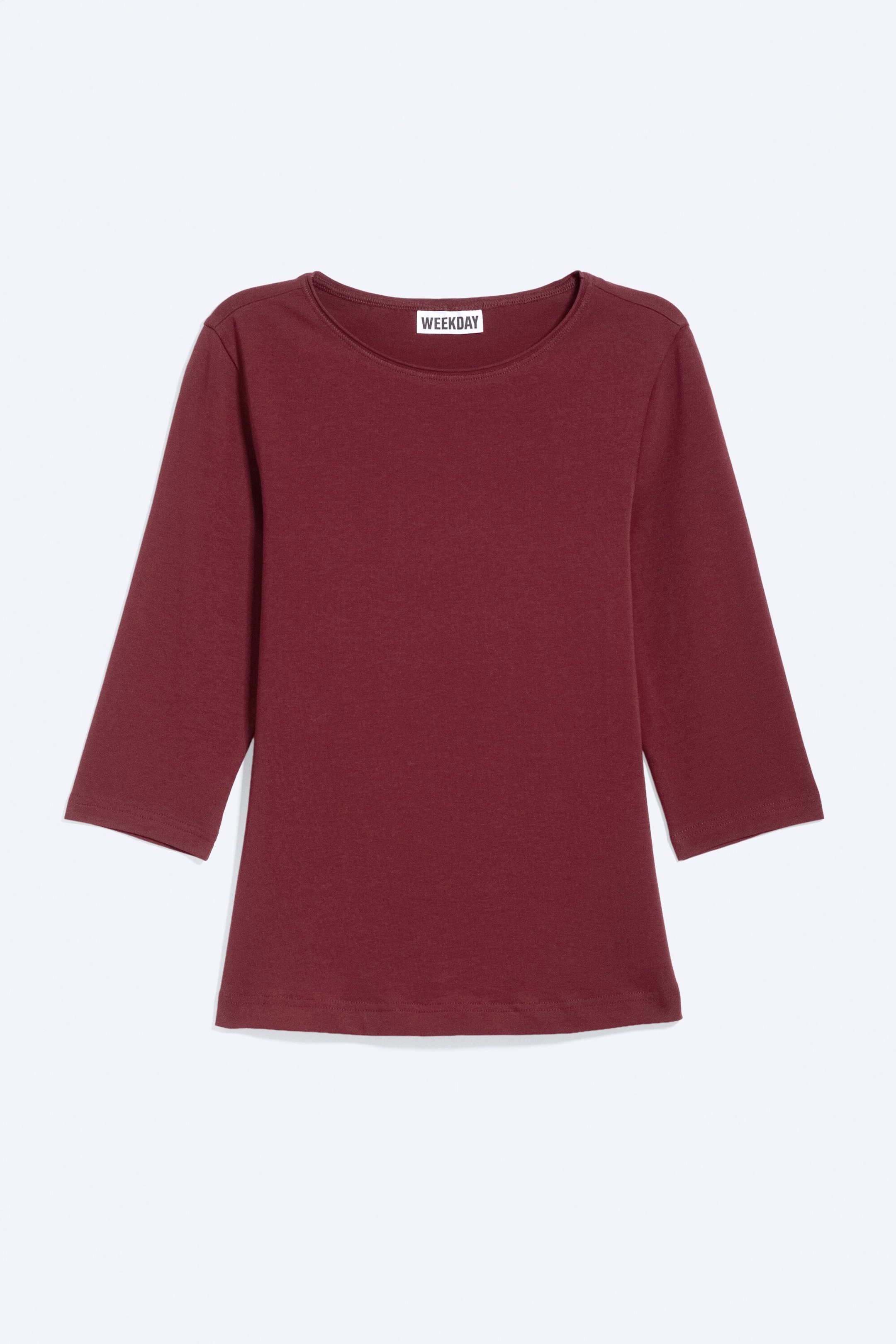 Dark Red - Fitted Three-Quarter Sleeve Top - 3