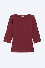 Dark Red - Fitted Three-Quarter Sleeve Top - 3