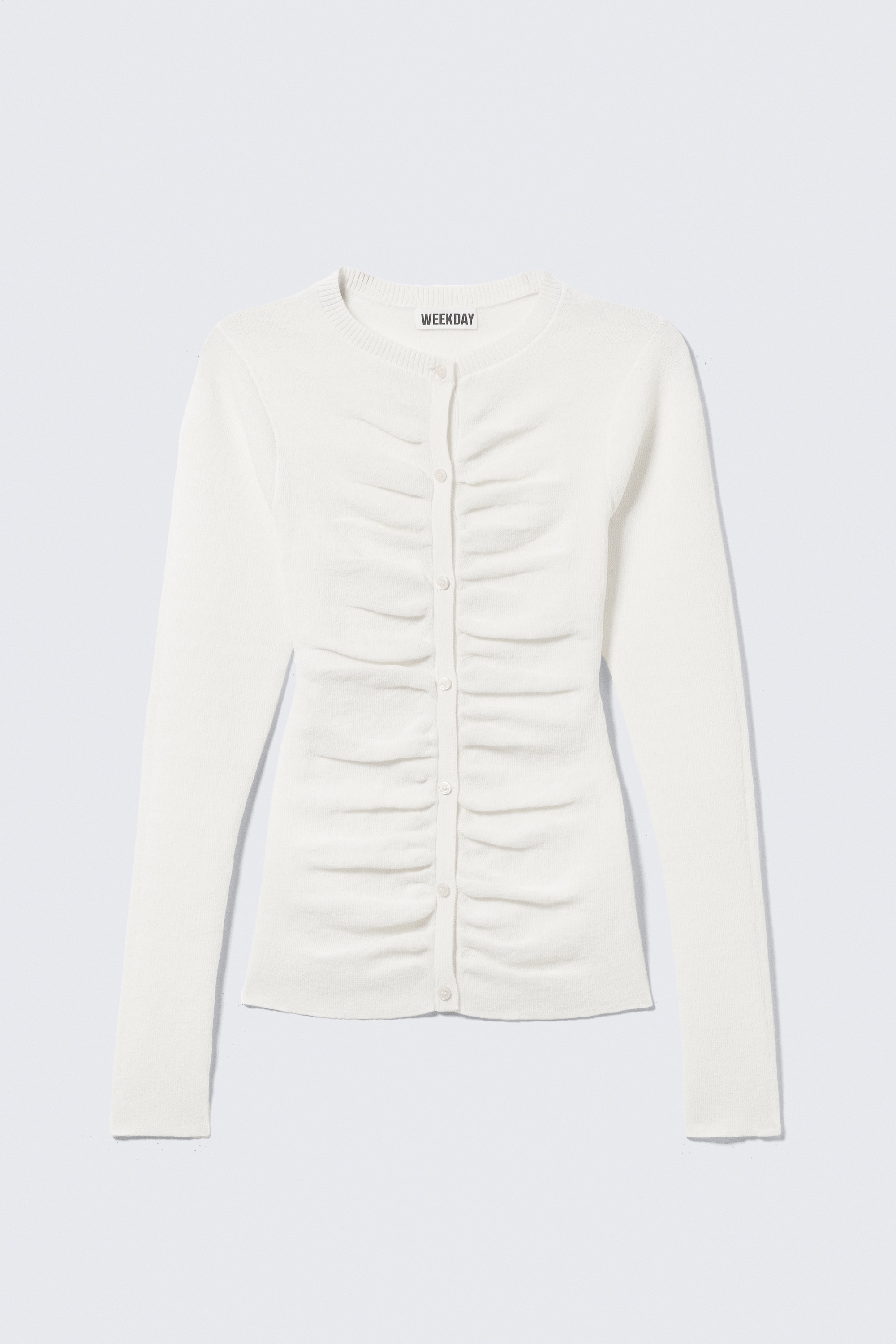 Slim Ruched Button-Front Cardigan - Off-white/Dark Grey