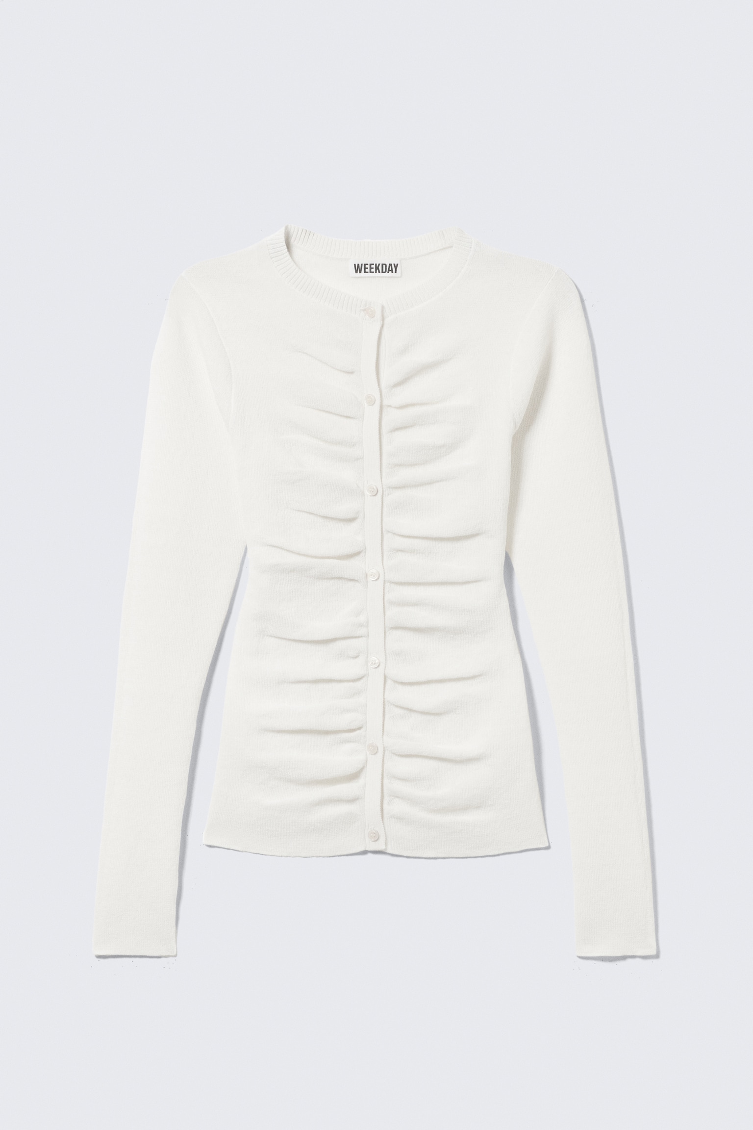 Slim Ruched Button-Front Cardigan - Gebroken wit/Donkergrijs - 2