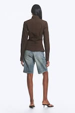 Donkerbruin - Asymmetrisch getailleerd overhemd van popeline - 3