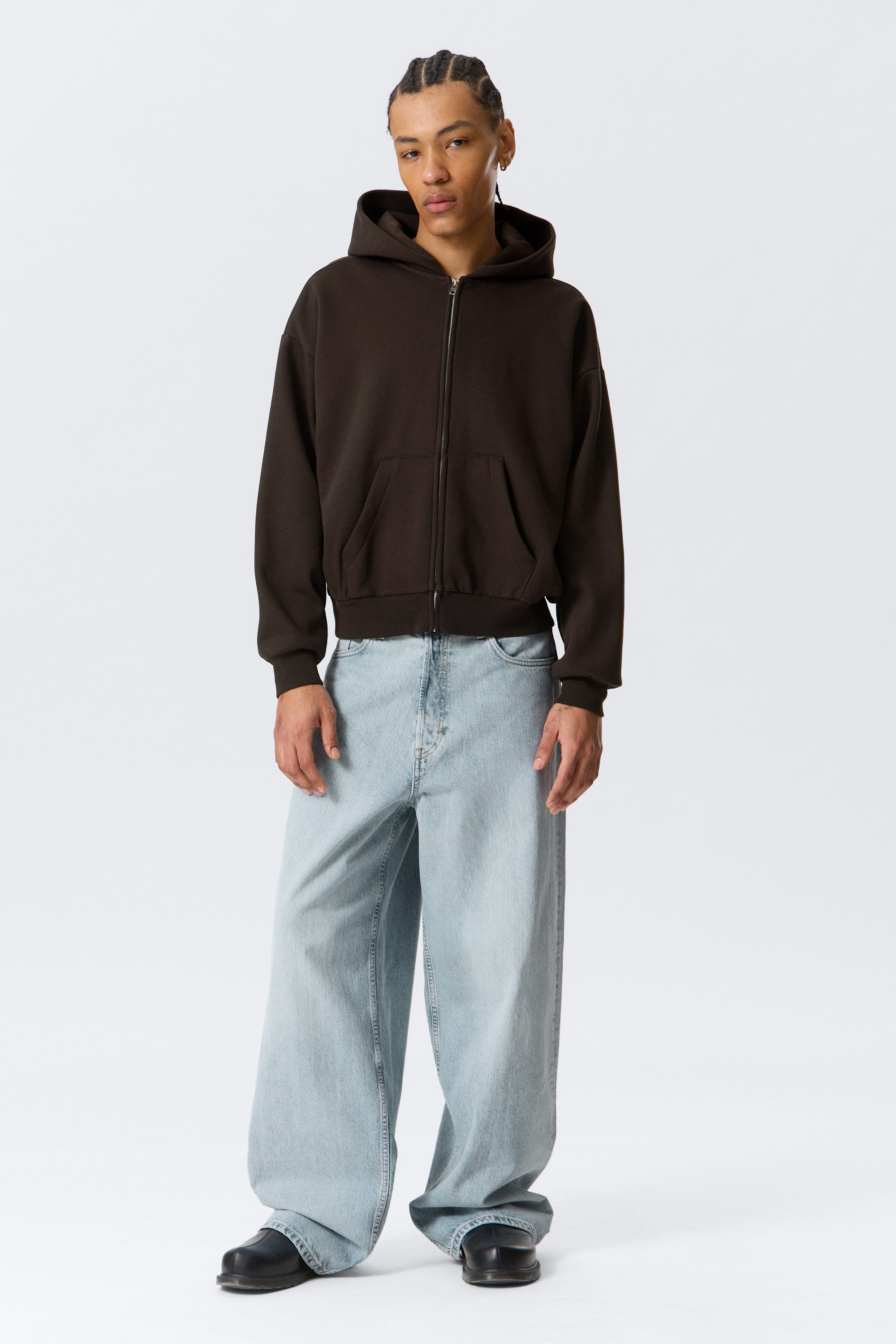loose fit zip hoodie - Dark Brown | Weekday WW