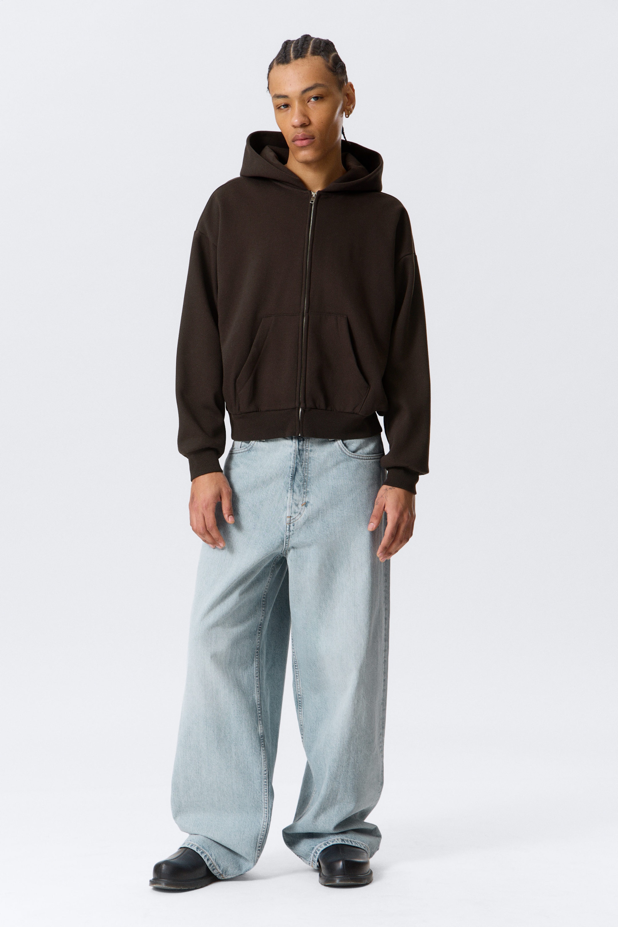 Dark Brown - Loose Fit Zip Hoodie - 3