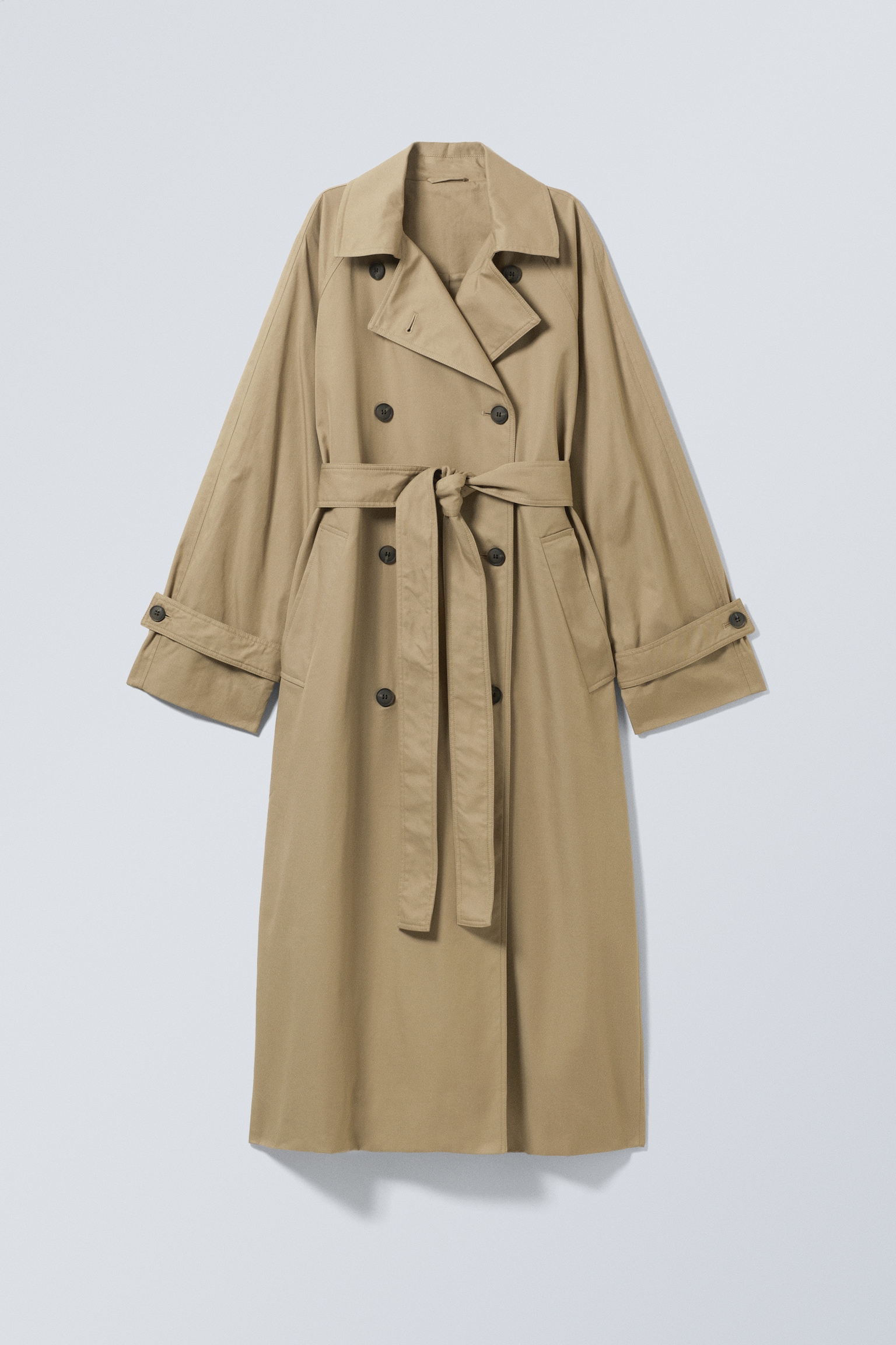 Oversized Double-Breasted Cotton Trench Coat - Beige