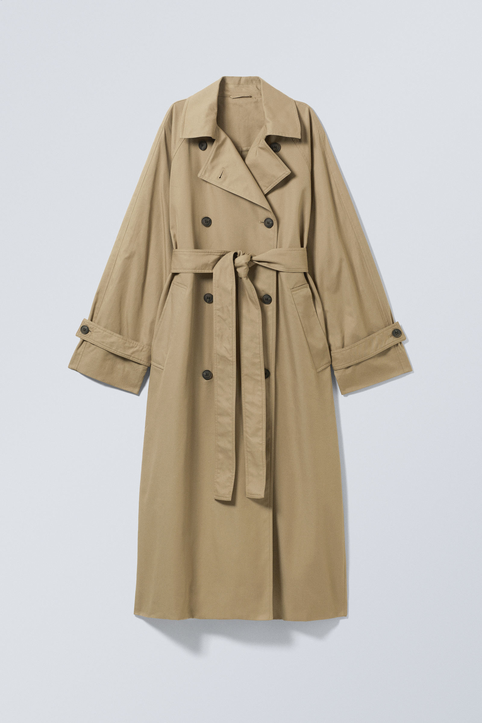 oversized double-breasted cotton trench coat - Beige | Weekday EU