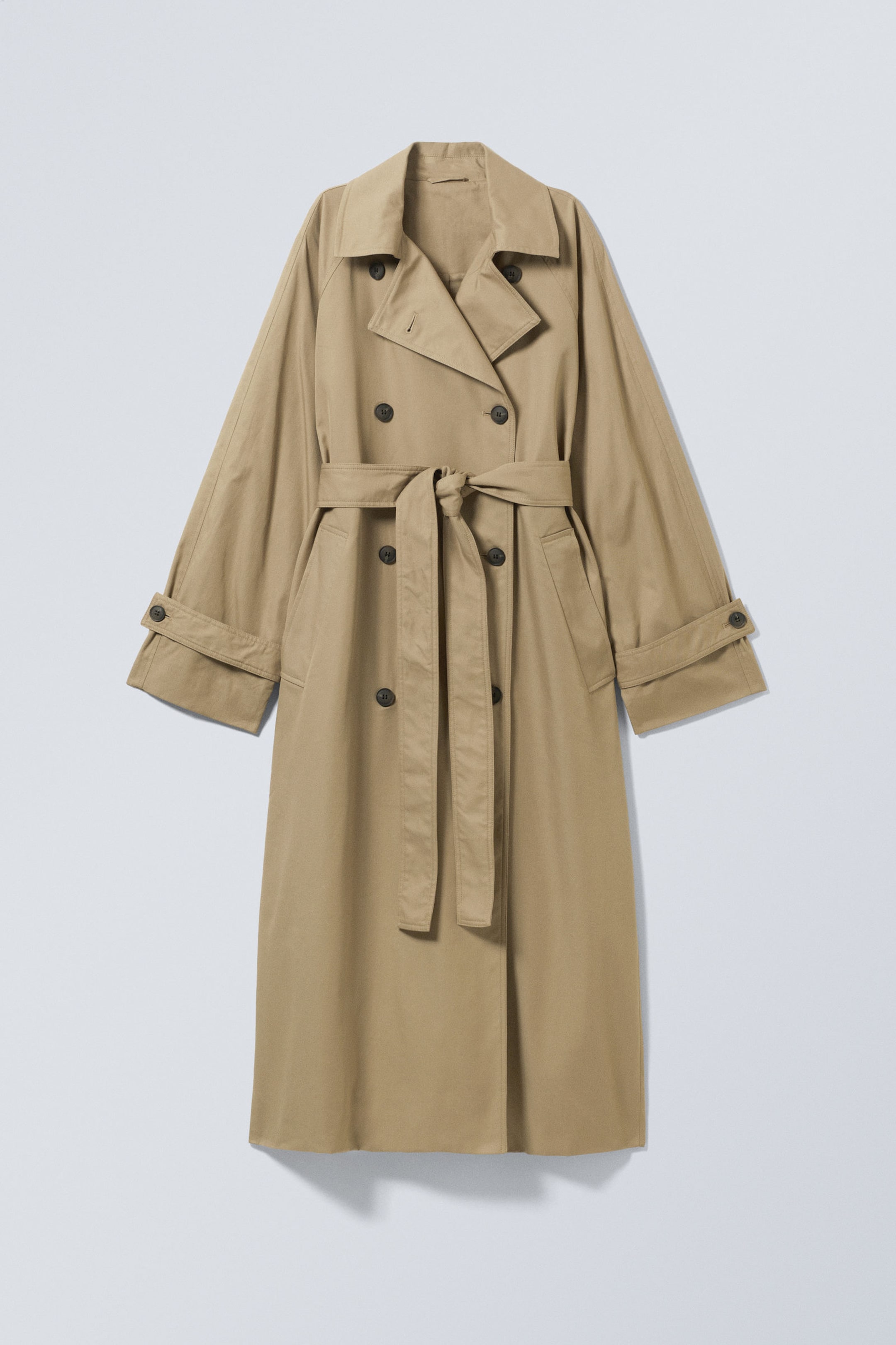 Beige - Oversized Double-Breasted Cotton Trench Coat - 5