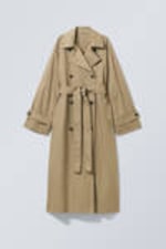 Beige - Oversized Double-Breasted Cotton Trench Coat - 5
