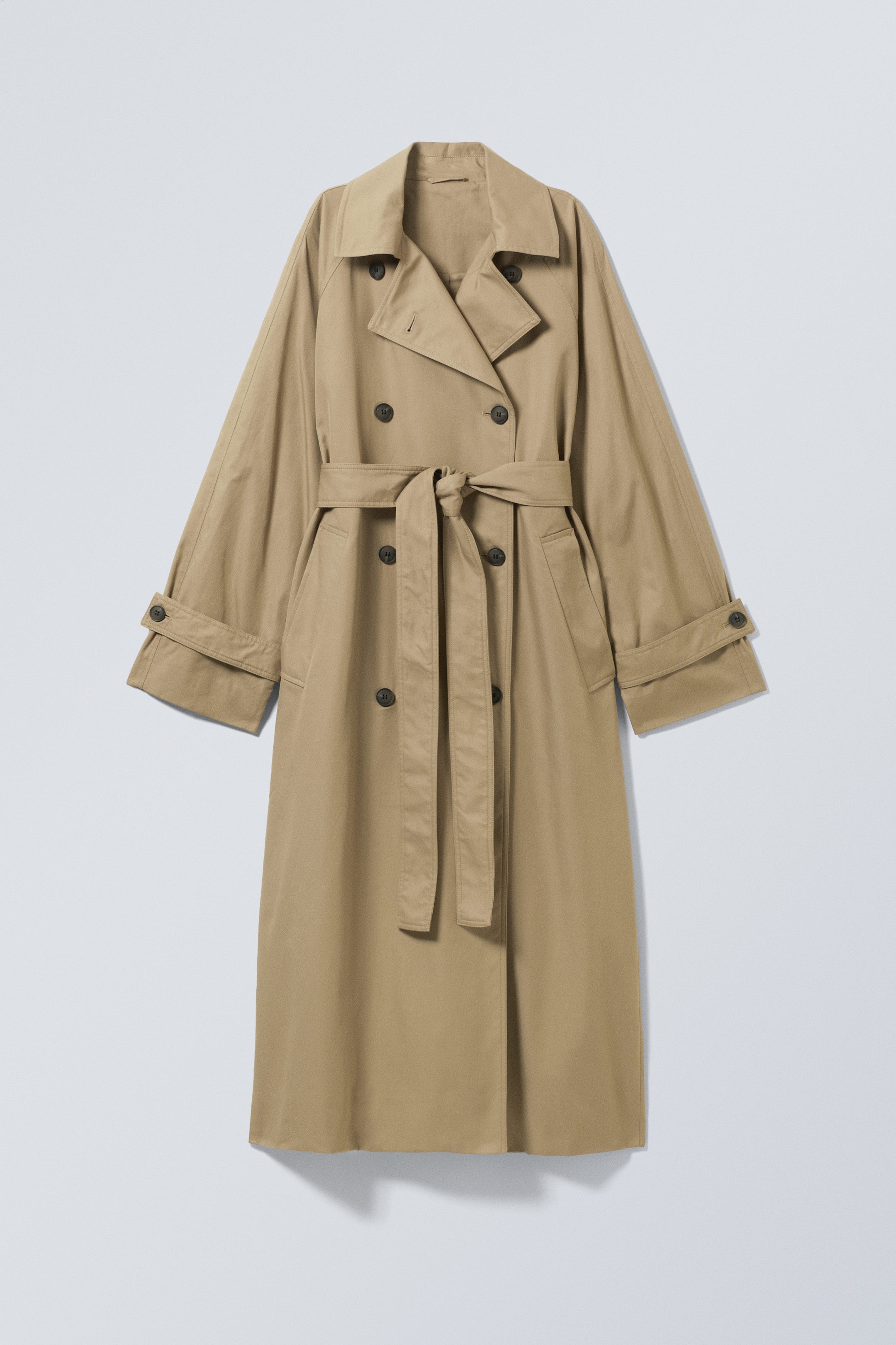 Beige - Oversized Double-Breasted Cotton Trench Coat - 0