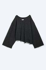 Dark Grey Melange - Asymmetric V-line Knitted Sweater - 3