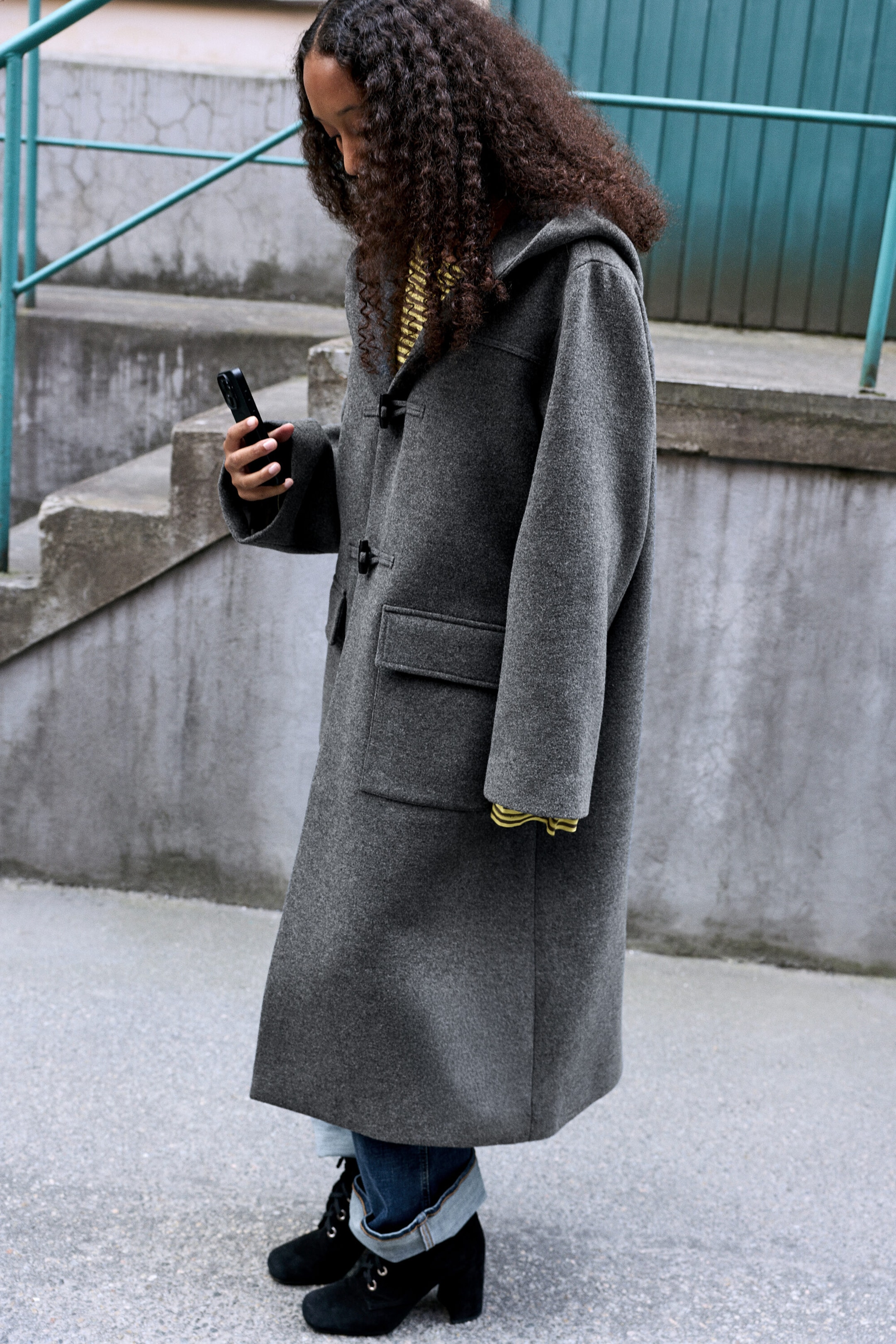 Grey Melange - A-line duffel coat - 2