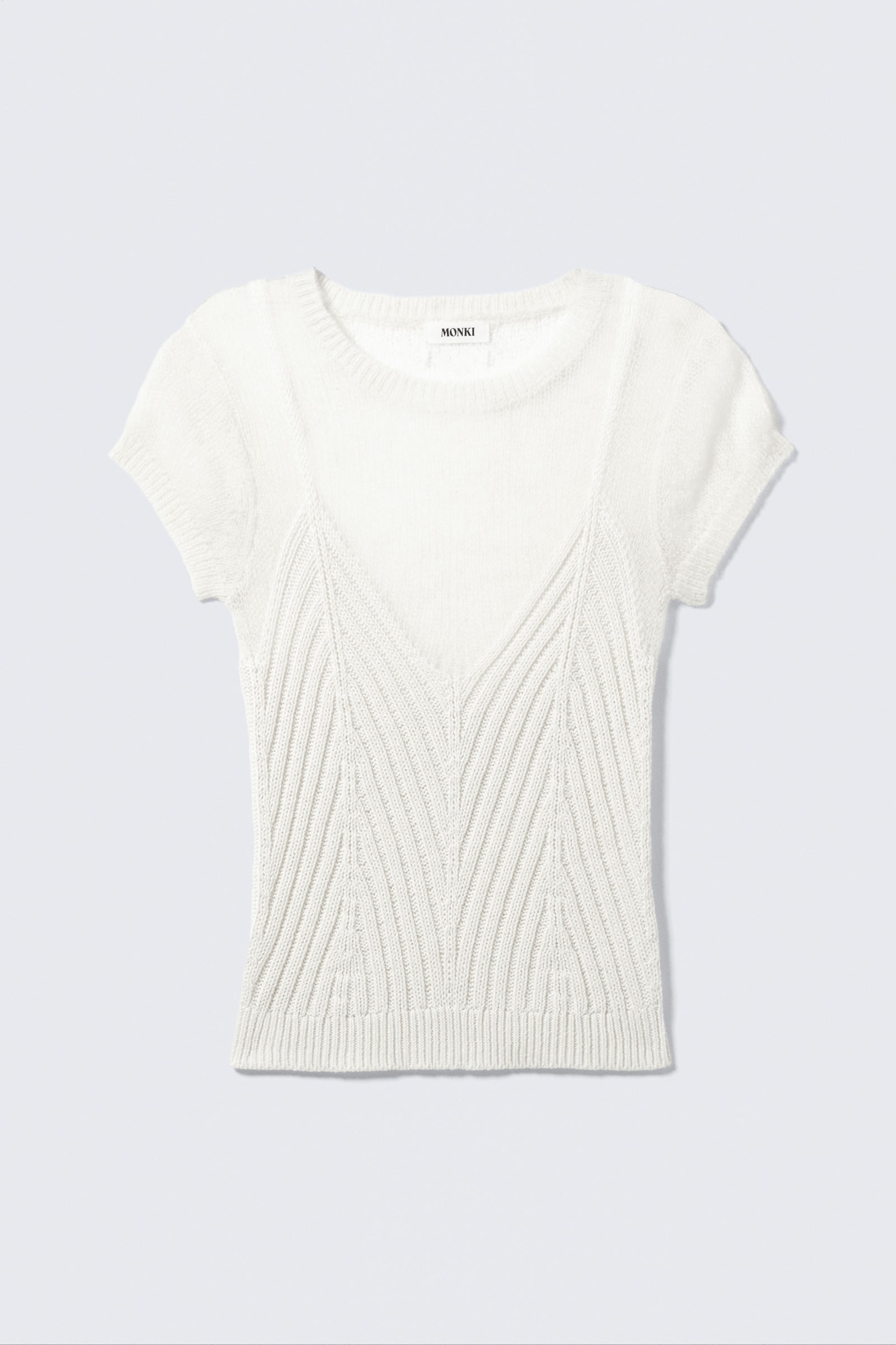 White - Short-Sleeved Knitted Layered Top - 3