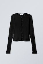 Schwarz - Schmaler einreihiger Cardigan - 0