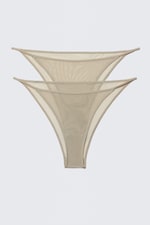 Beige - 2-pack Mesh Brazilian Briefs - 0
