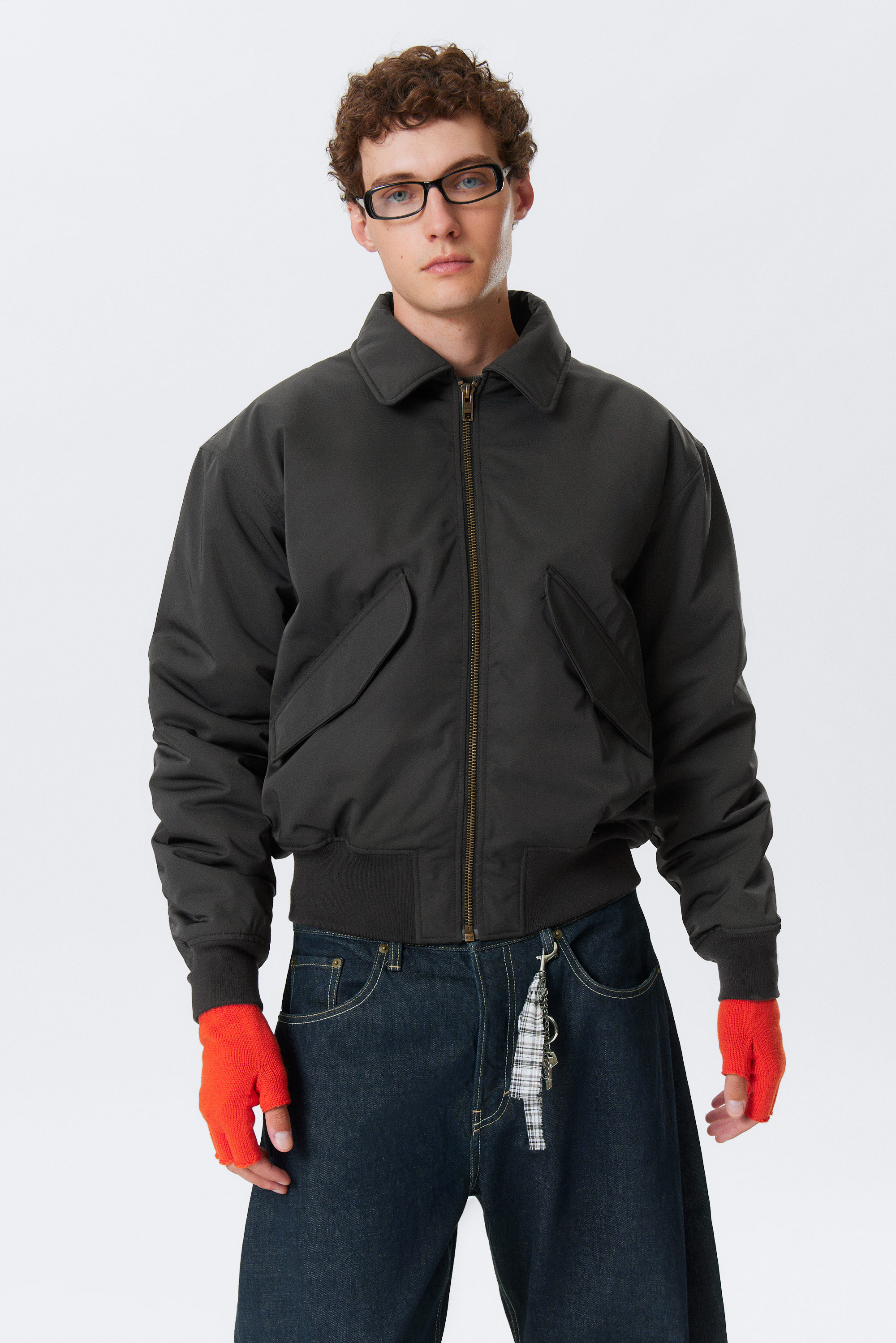 Black - Padded Twill Bomber Jacket - 1