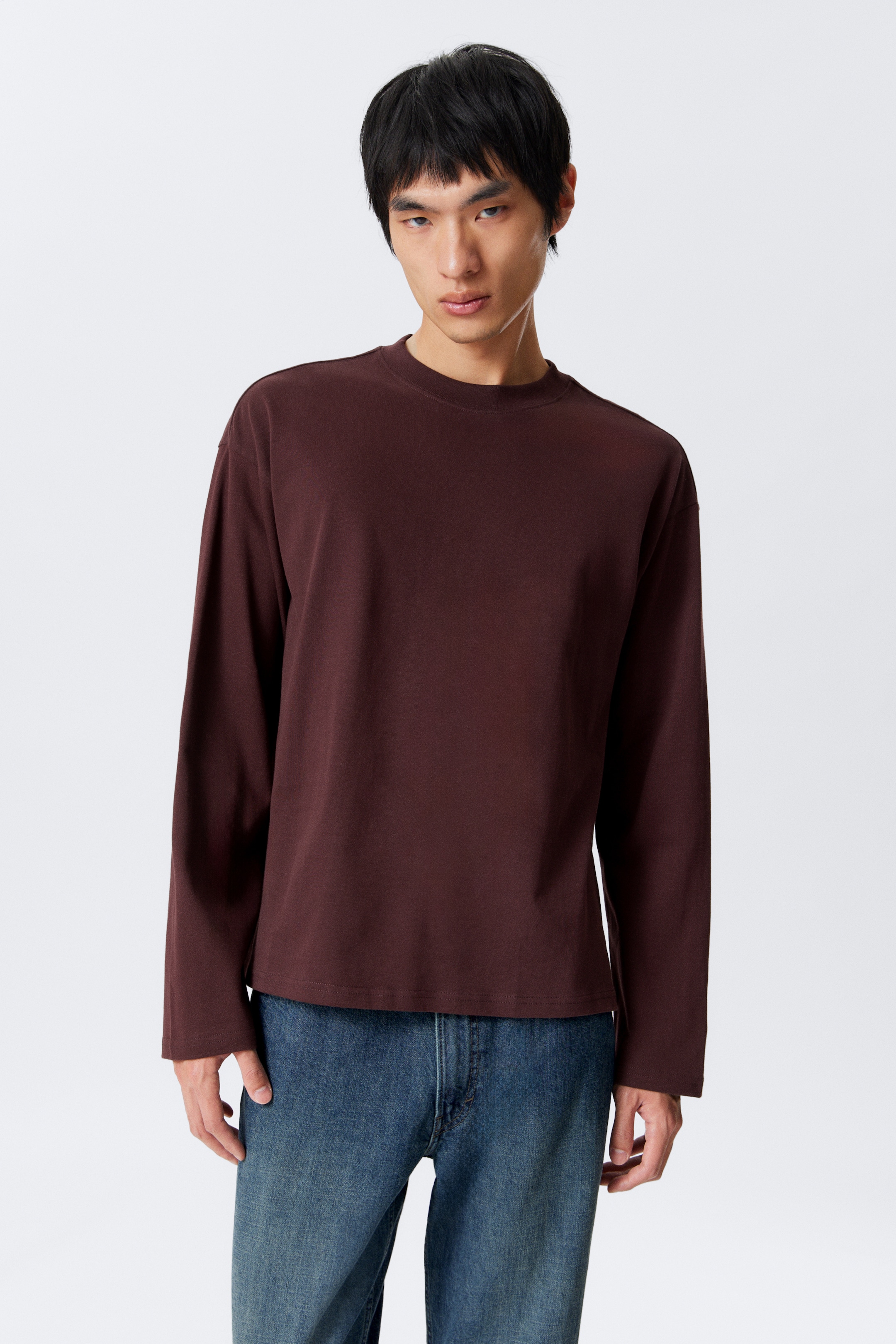 Se større billede: Great boxy T-shirt med lange ærmer - Bordeaux - HERRE | H&M DK 1