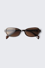 Dark Brown - Brown Lenses - Thin Oval Frame Sunglasses - 0