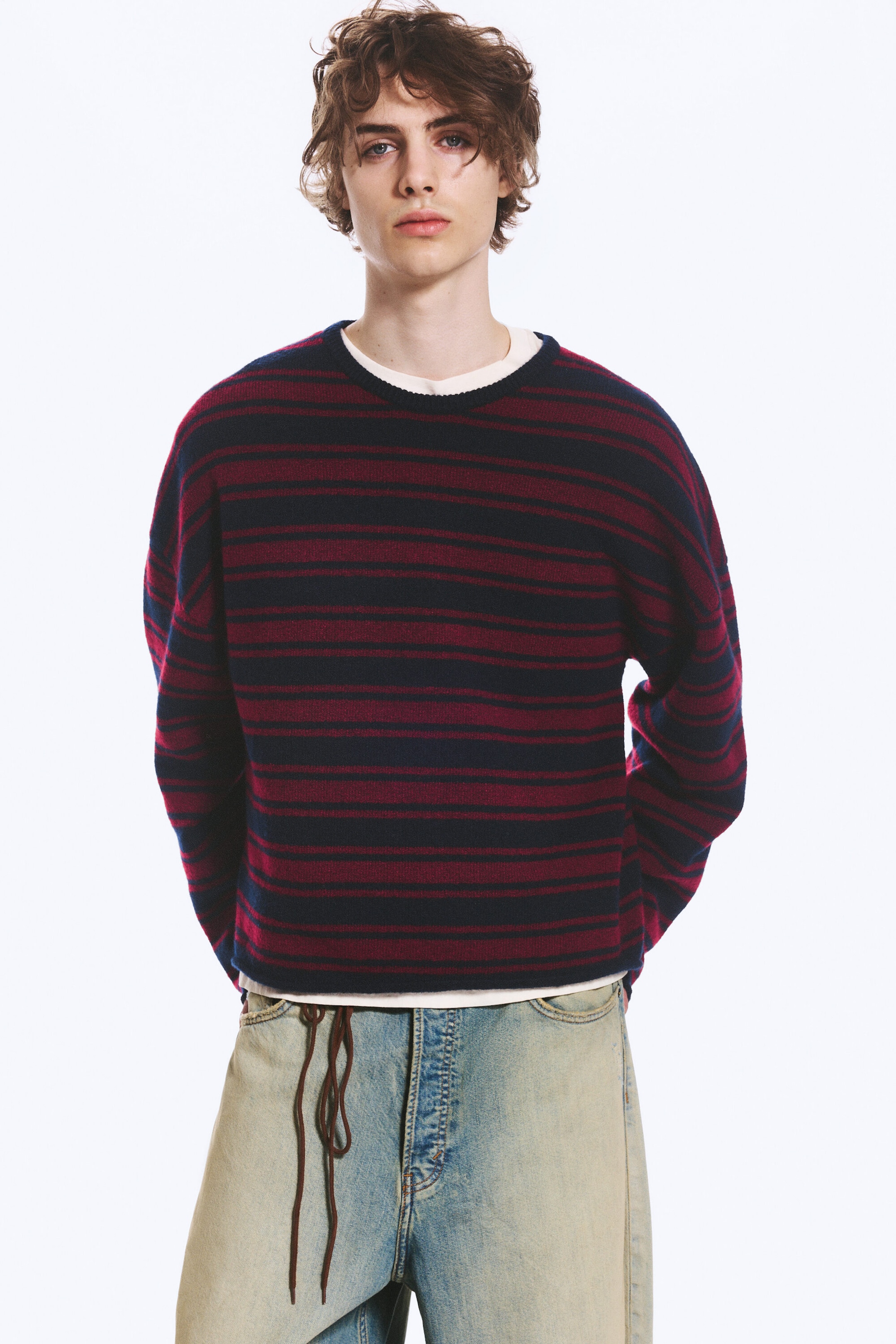 Navy/Red Stripe - Boxy Knitted Jumper - 3