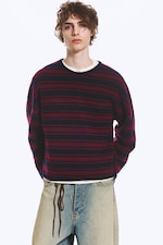 Navy/Red Stripe - Boxy Knitted Jumper - 3