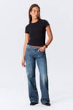Mine Blue - Medium Blue - Ample Low Rise Loose Wide Leg Jeans - 0