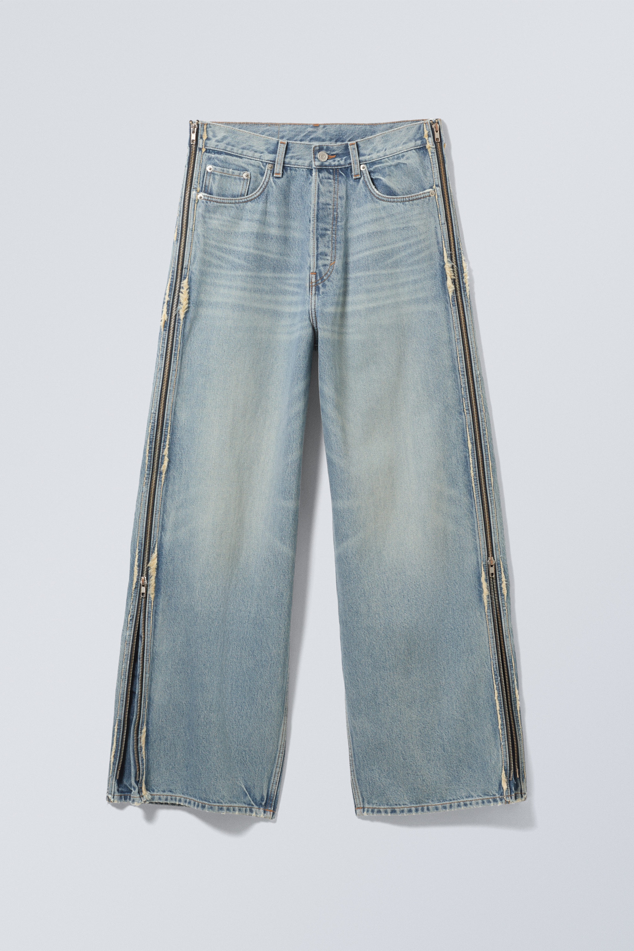 Seventeen Blue - Mellanblå - Loose Wide Leg Zip Jeans - 0
