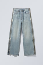 Seventeen Blue - Mellanblå - Loose Wide Leg Zip Jeans - 0