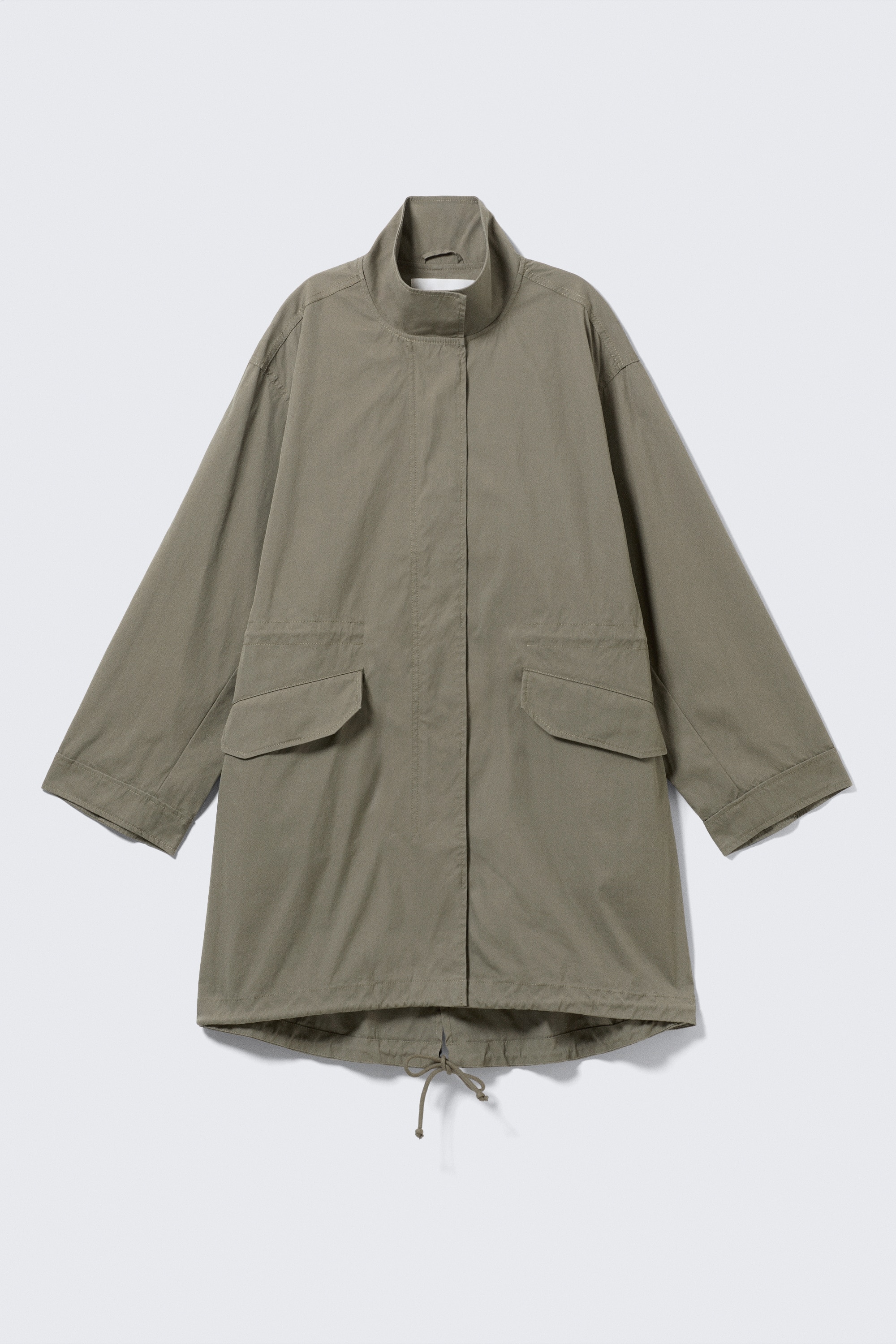 Parka oversize de lona con cuello embudo - Verde caqui