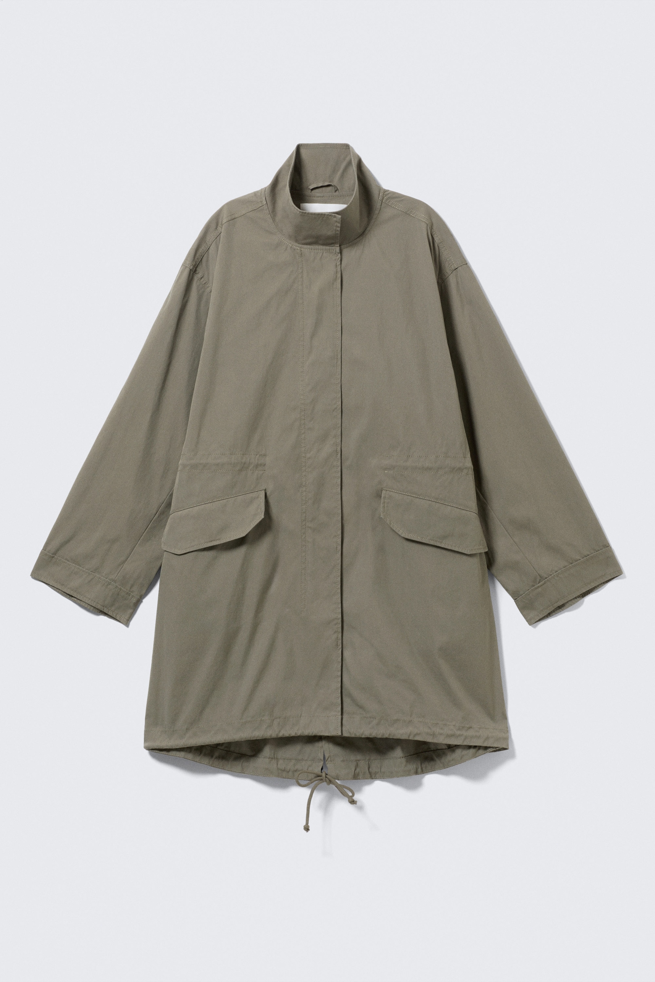 Khaki Green - Oversized Funnel-Neck Canvas Parka - 4