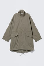 Khaki Green - Oversized Funnel-Neck Canvas Parka - 4
