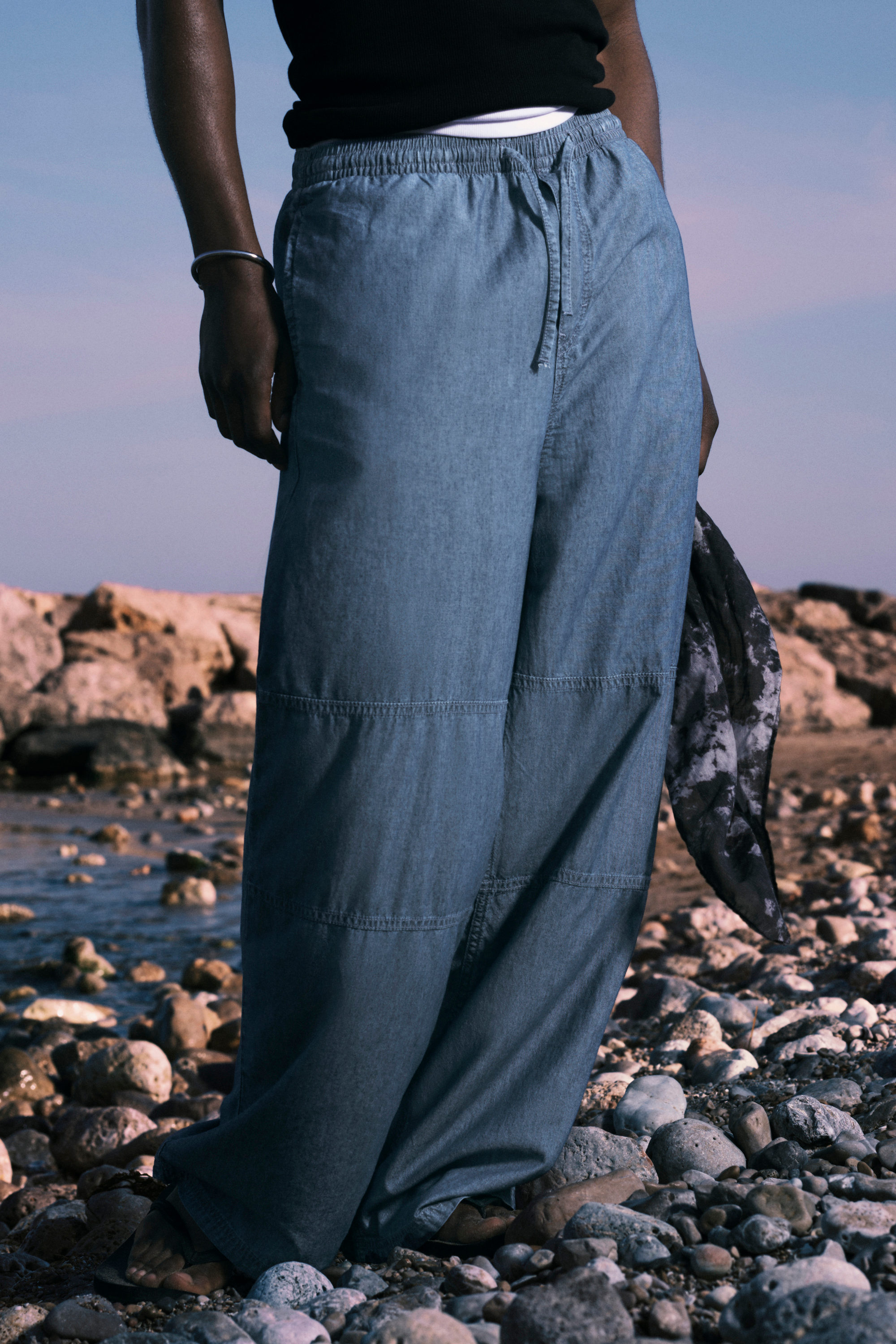 Washed Blue - Loose Chambray Denim Trousers - 2