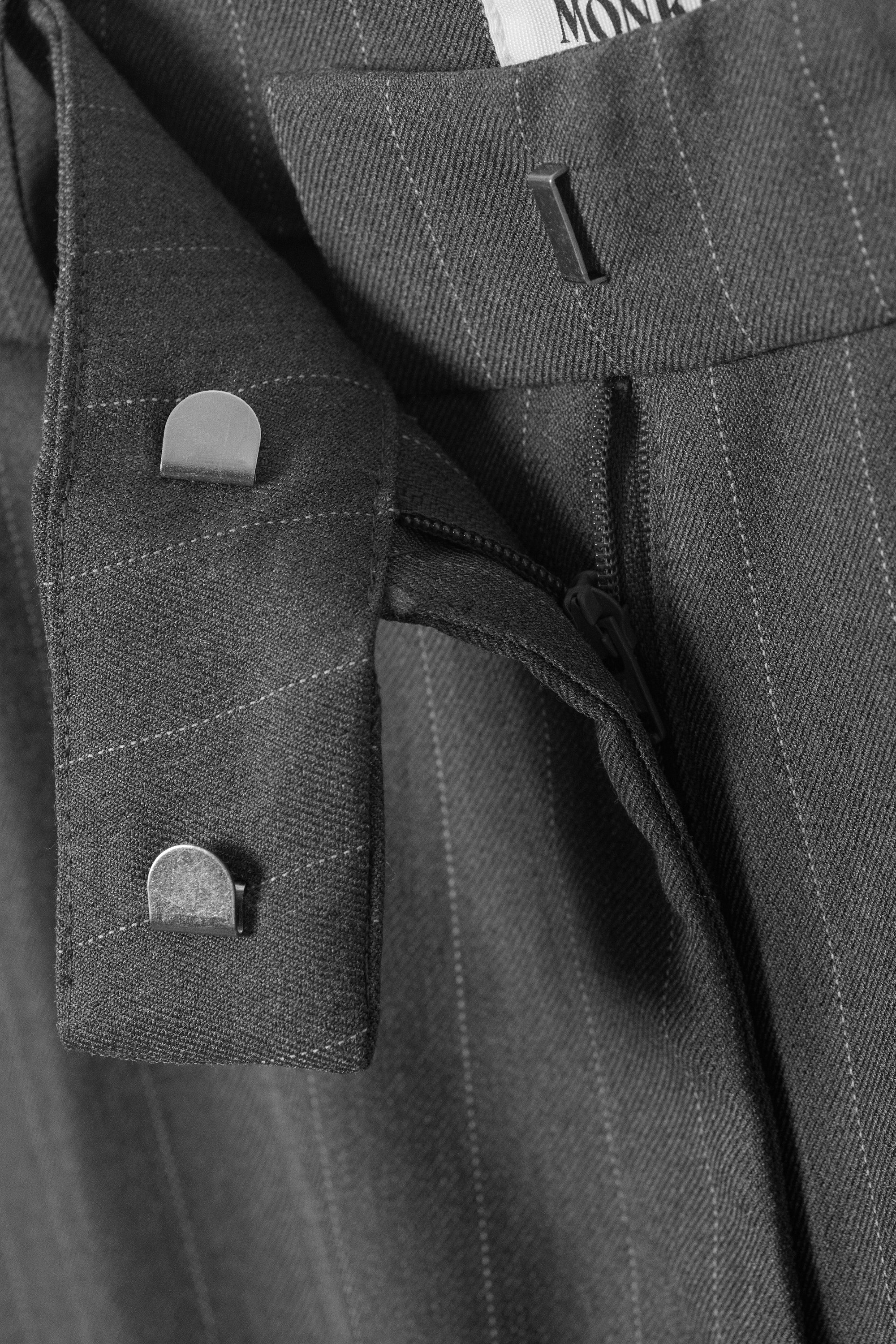 Pinstriped Grey Melange - Low Rise Suiting Trousers - 1