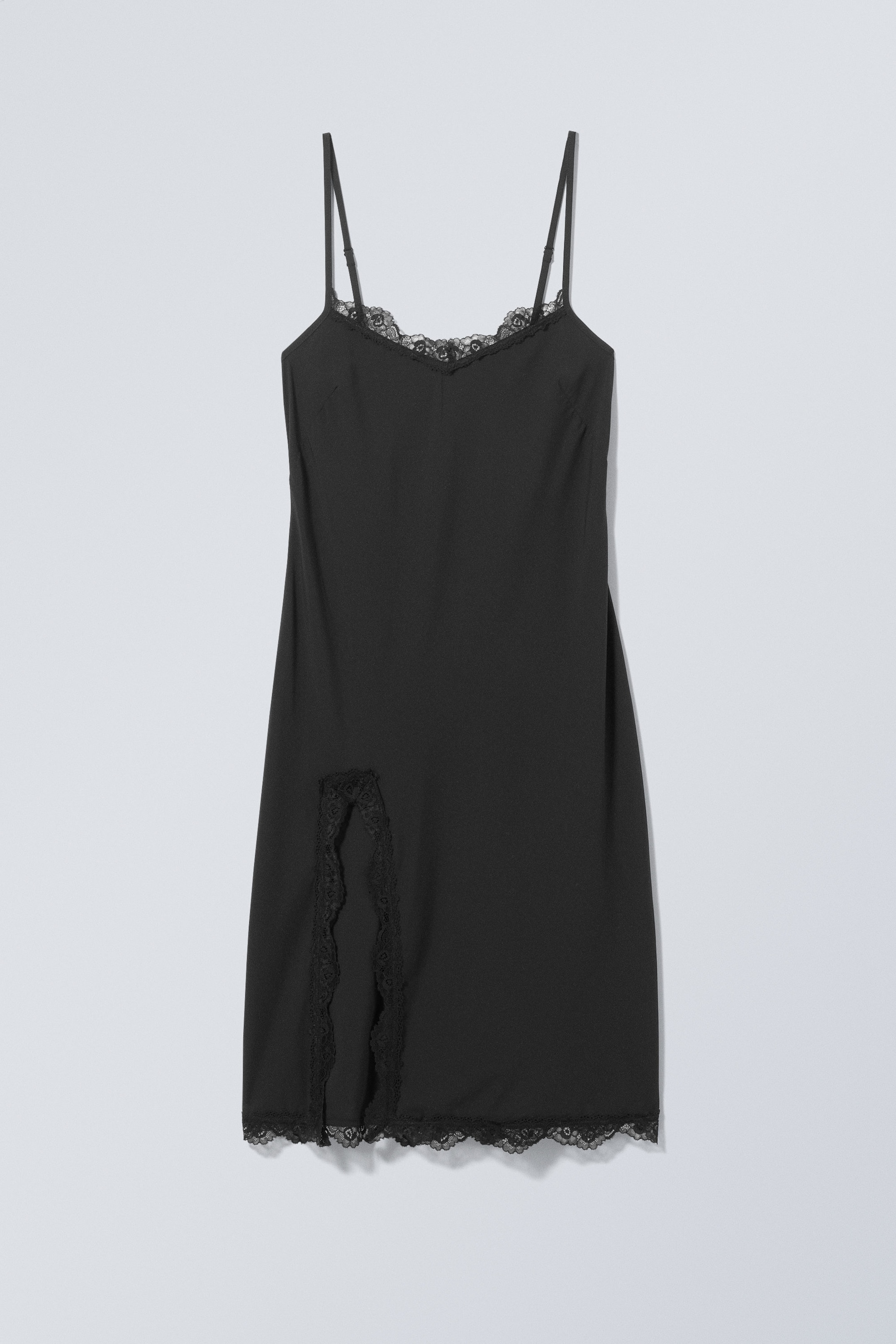 Schwarz - Slipkleid in Midi-Länge mit Spitze Effy - 0