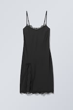 Schwarz - Slipkleid in Midi-Länge mit Spitze Effy - 0