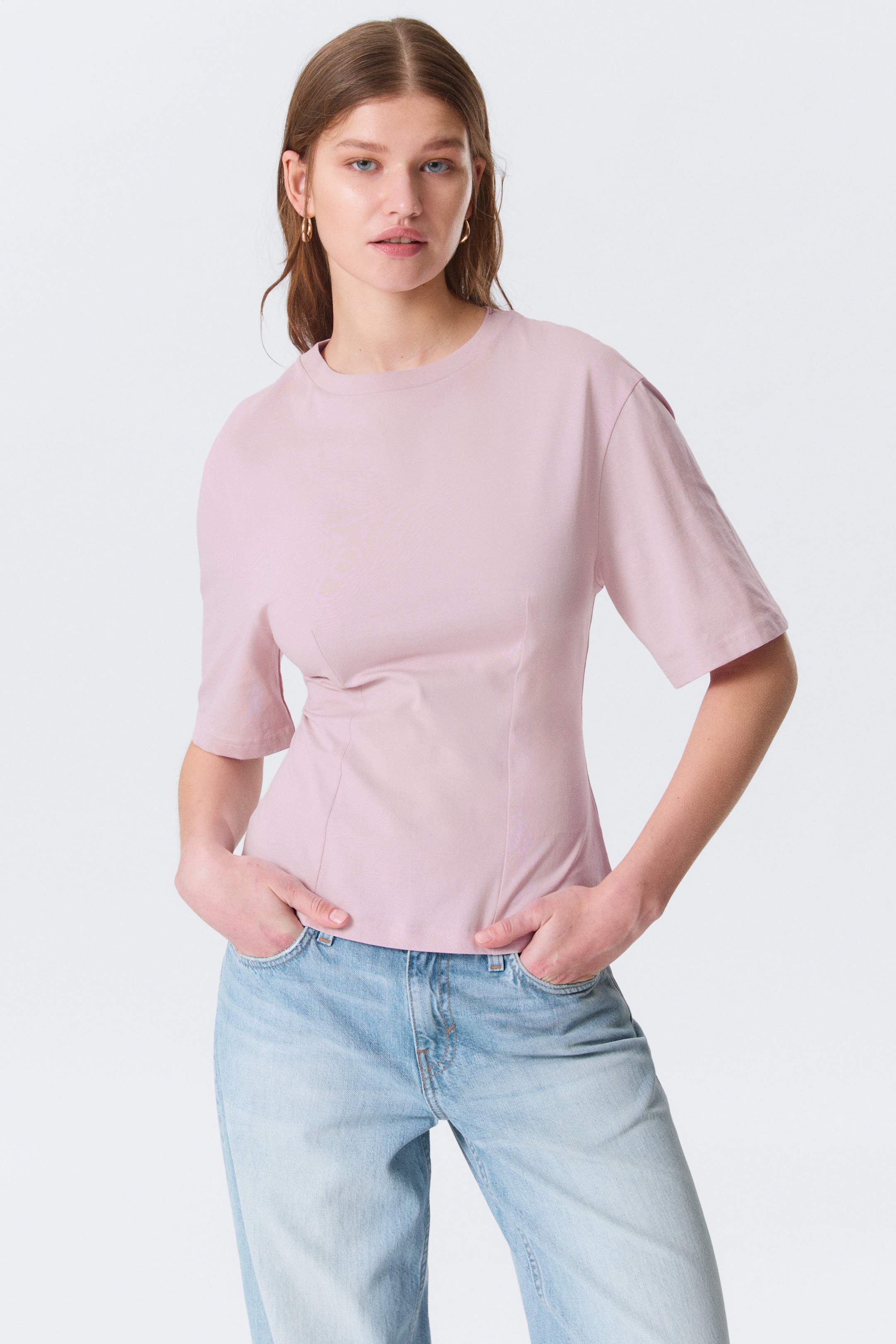Light Pink - Fitted Dart Detail T-shirt - 1