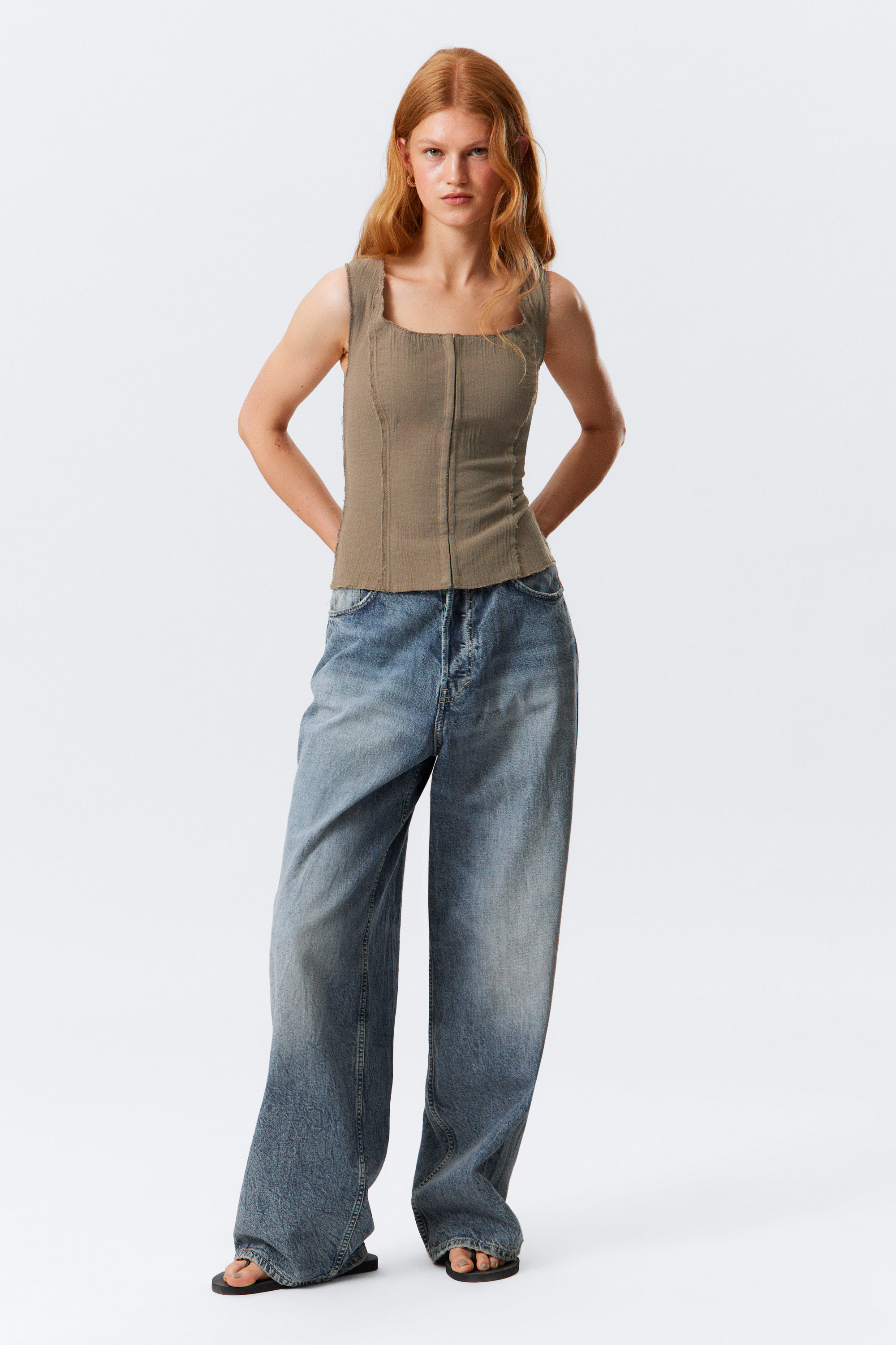 Dark Mole - Square Neck Twill Corset Top - 2