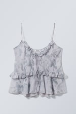 Dusty Grey - Clouded Marble - Frilled Strap Top - 0