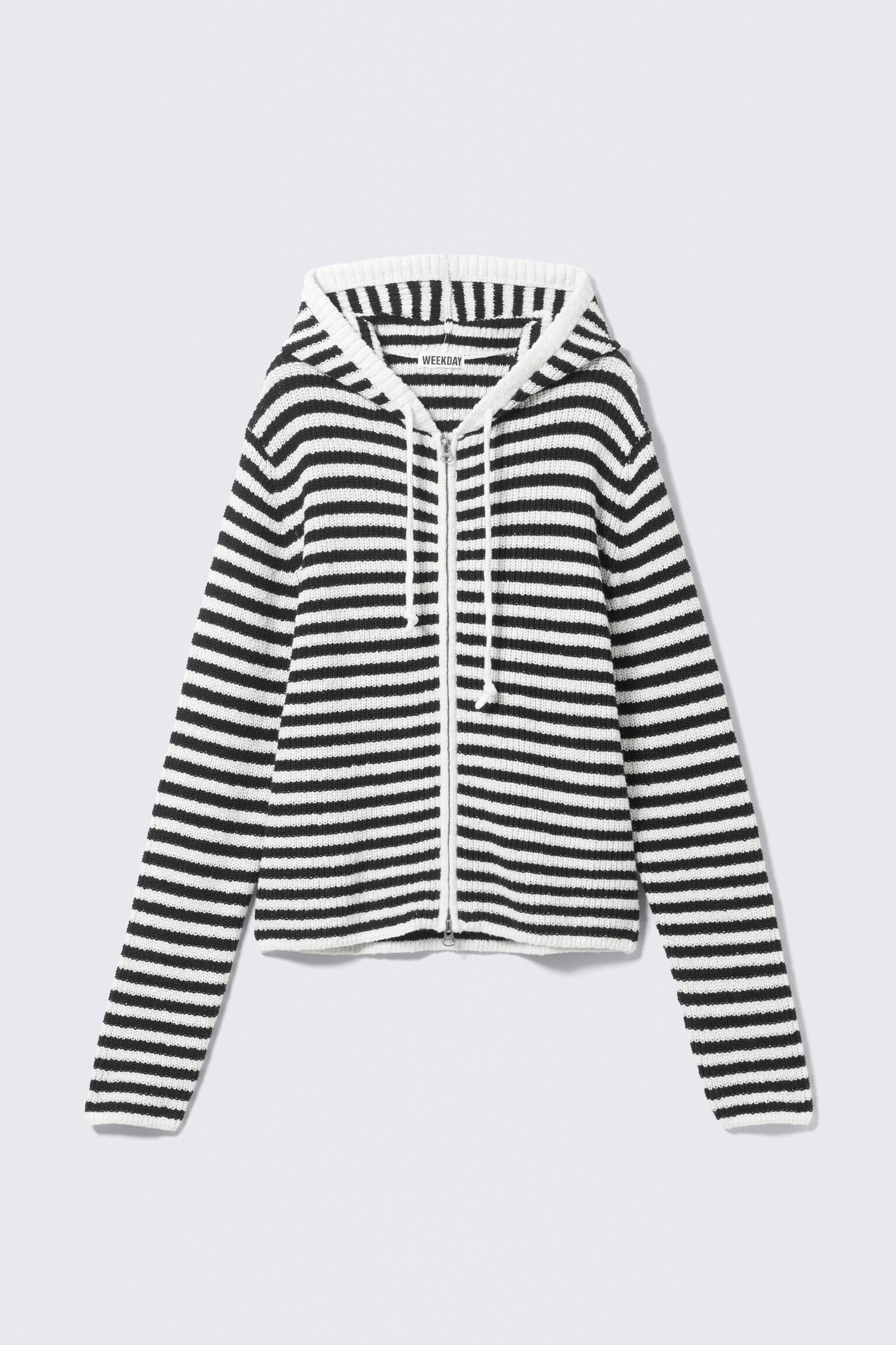 Dzianinowa bluza z kapturem w paski - Black & White Stripes/Striped Grey Melange - 1