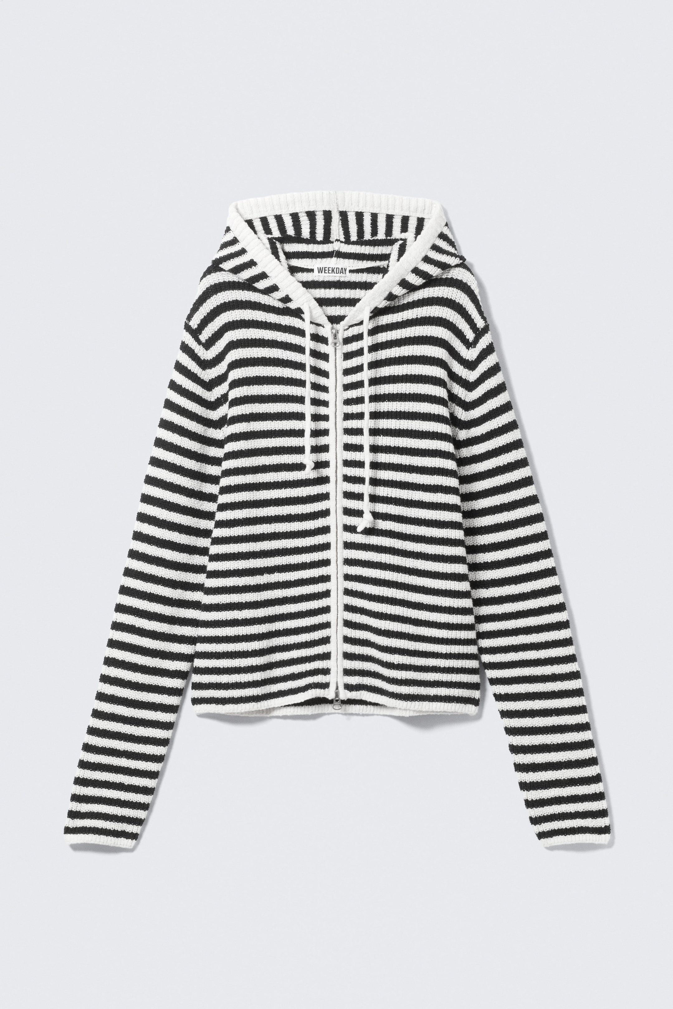 Black & White Stripes - Knitted Slim Fit Zip Hoodie - 4
