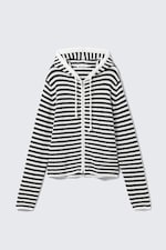 Black & White Stripes - Knitted Slim Fit Zip Hoodie - 4