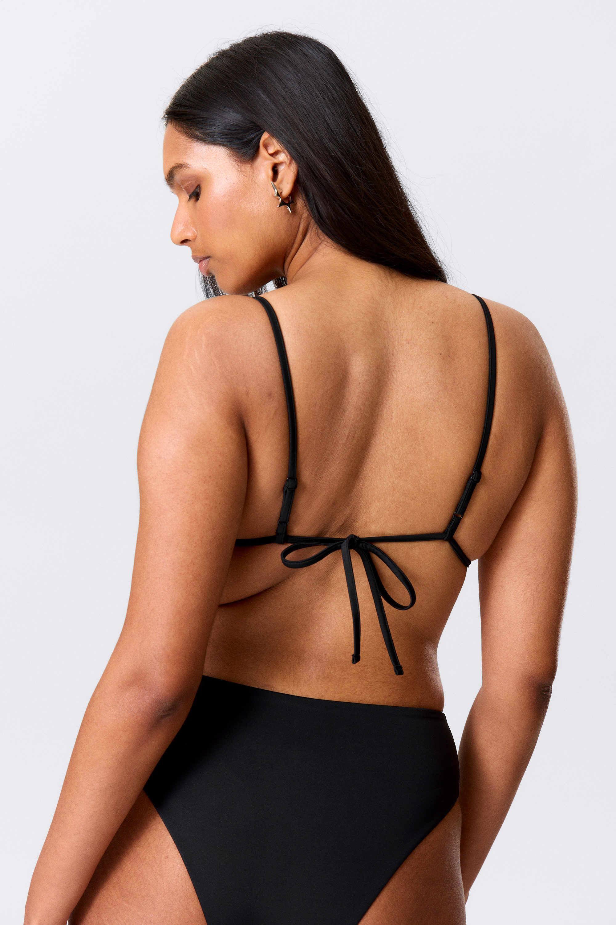 Noir - Haut de bikini à bretelles et encolure carrée - 2