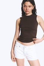 Marron foncé - Top froncé en jersey - 0