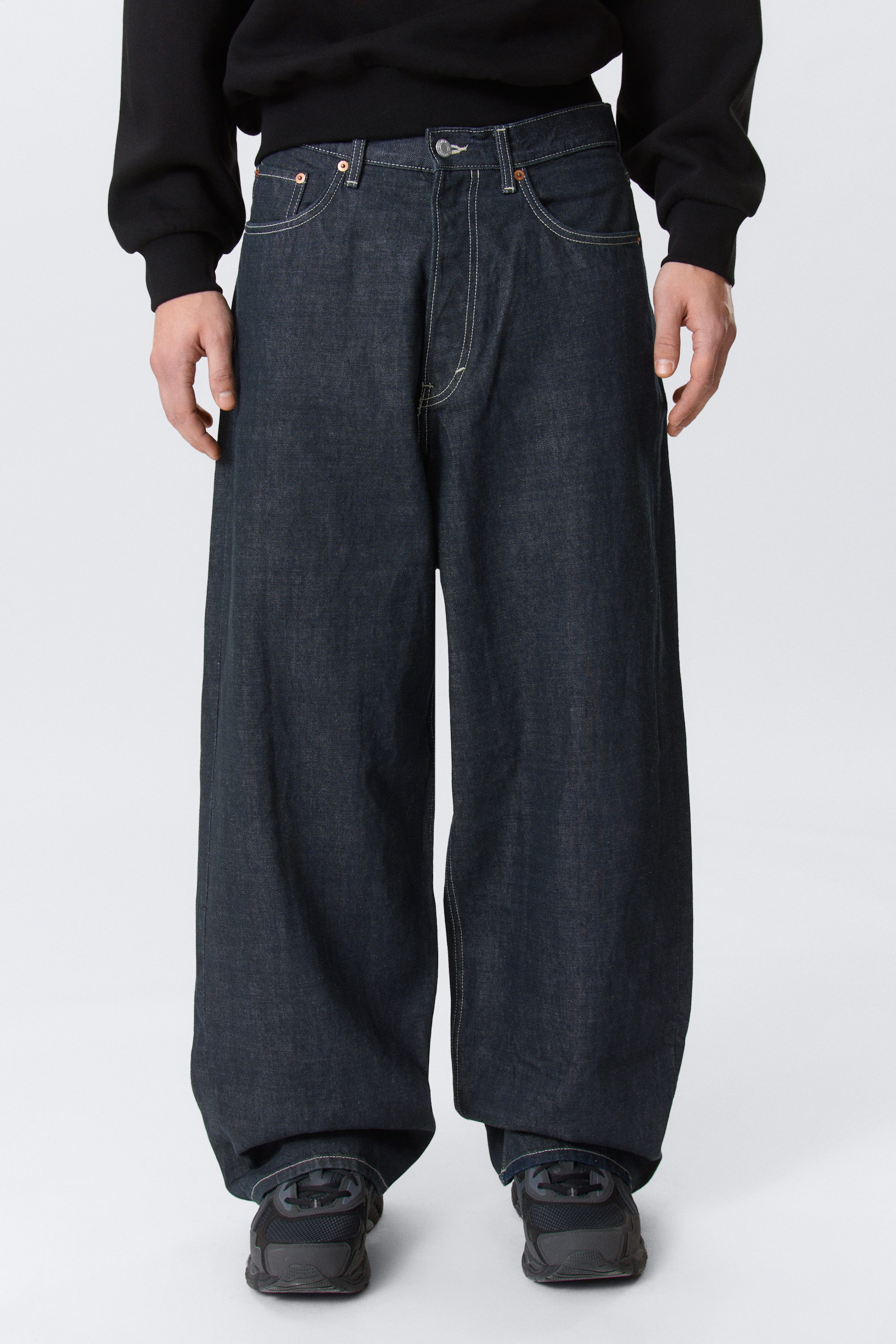 Blue Rinse - Dark Blue - Astro Mid Rise Loose Baggy Leg Unisex Jeans - 2