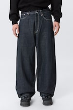 Blue Rinse - Dark Blue - Astro Mid Rise Loose Baggy Leg Unisex Jeans - 1